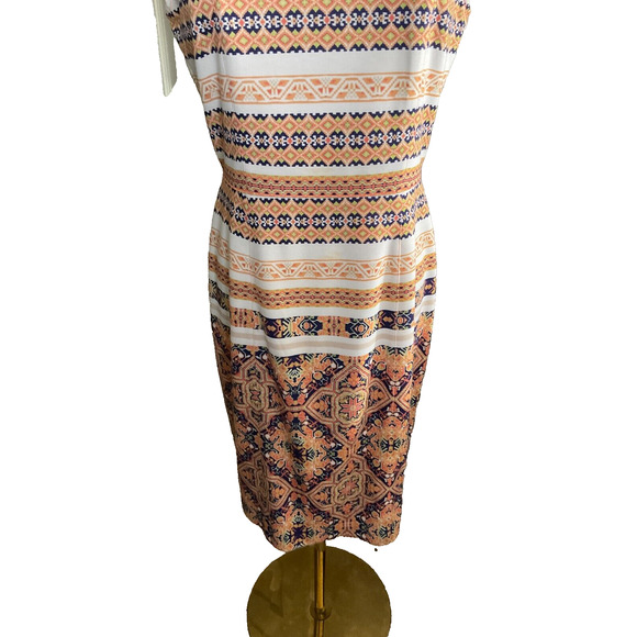 Daniel Cremieux Women's 4 Sleeveless Orange Blue Dress Patterned Polyester Blend - Picture 13 of 14